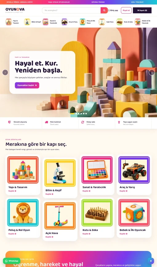 OYUNCAK SATIŞ MAĞAZA TEMASI ana sayfa görünümü