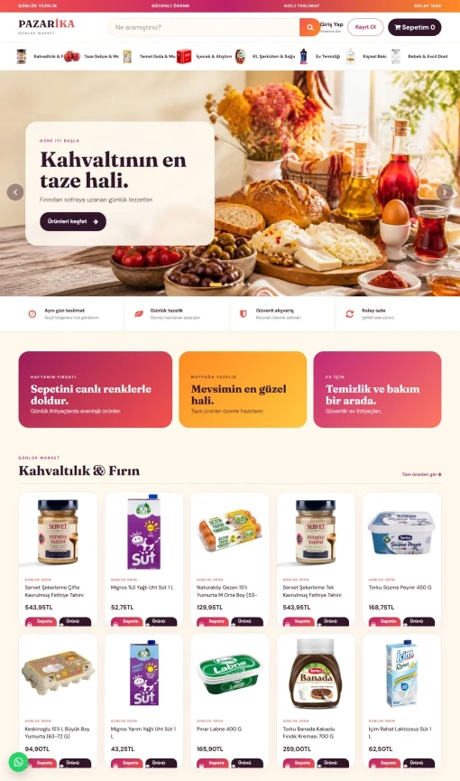 MARKET V.2 ana sayfa görünümü