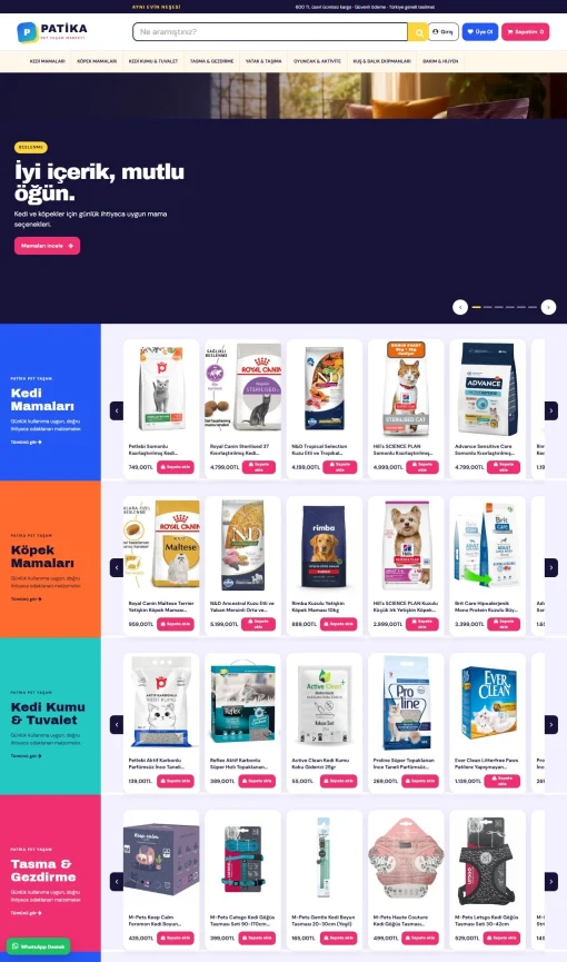 PETSHOP V.1 ana sayfa görünümü
