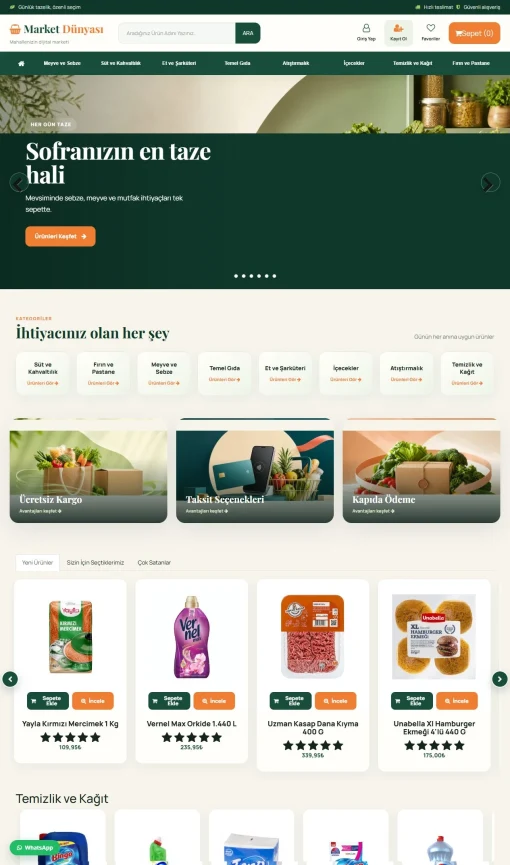 BAKKAL & MARKET ana sayfa görünümü